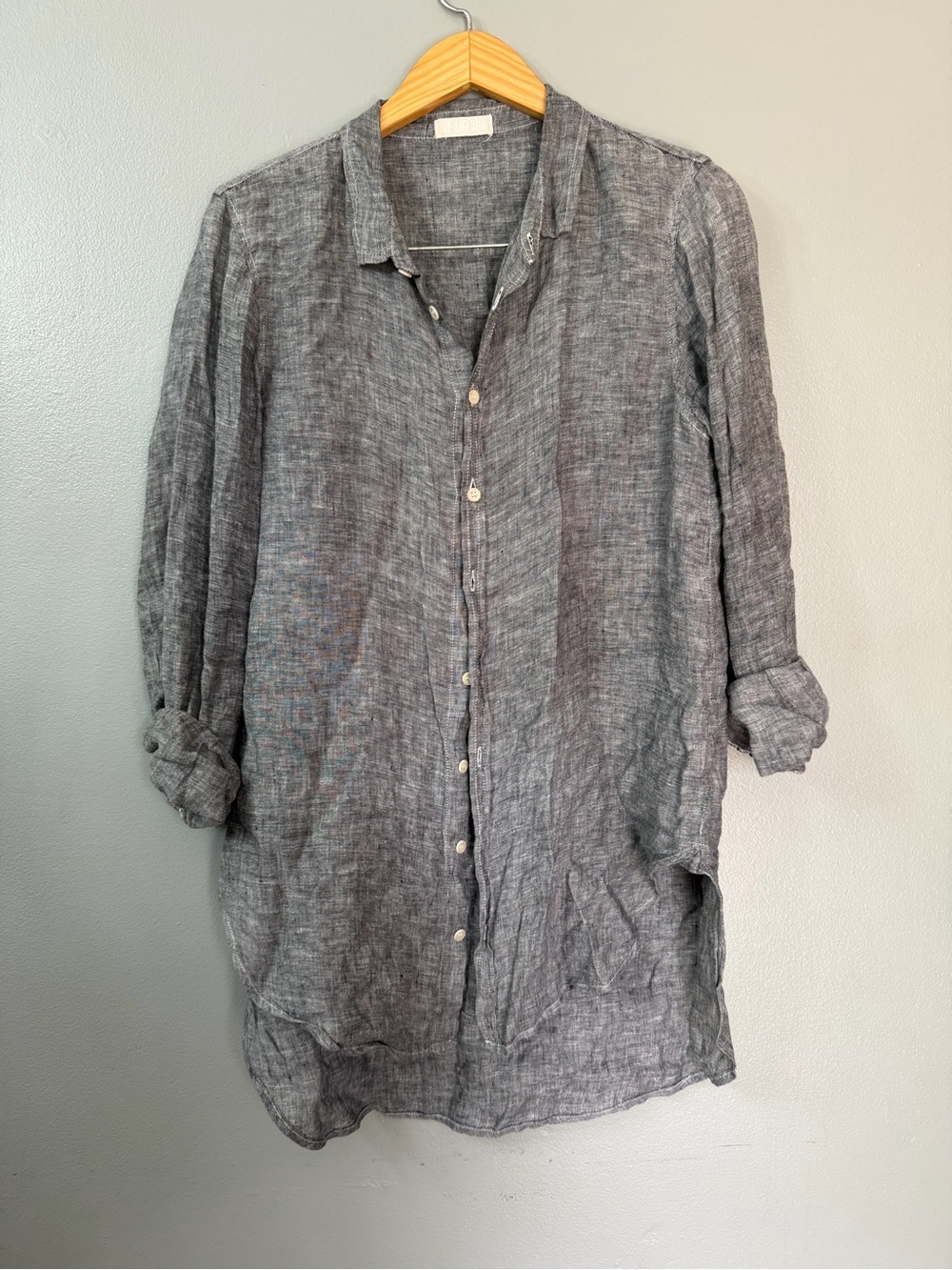 CP Shades Lightweight Gray Linen Button-Up Shirt Tunic medium
